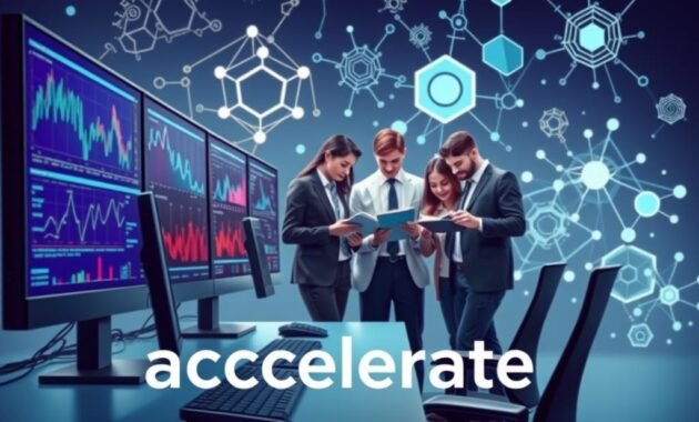 A dynamic and engaging digital art piece illustrating the concept of "accelerate" in relation to Hugging Face's machine learning capabilities. In the foreground, a sleek, futuristic computer workstation with multiple monitors displaying vibrant graphs and codes symbolizing data processing. The middle ground features a diverse group of professionals, dressed in smart business attire, collaborating intensely over notebooks and digital devices, embodying teamwork and innovation. The background showcases a whimsical blend of neural network designs and abstract representations of transformers and datasets, creating a sense of depth and complexity. Soft, focused lighting enhances the modern tech atmosphere while a cool color palette of blues and greens evokes a feeling of forward-thinking progress and efficiency. A dynamic and engaging digital art piece illustrating the concept of "accelerate" in relation to Hugging Face's machine learning capabilities. In the foreground, a sleek, futuristic computer workstation with multiple monitors displaying vibrant graphs and codes symbolizing data processing. The middle ground features a diverse group of professionals, dressed in smart business attire, collaborating intensely over notebooks and digital devices, embodying teamwork and innovation. The background showcases a whimsical blend of neural network designs and abstract representations of transformers and datasets, creating a sense of depth and complexity. Soft, focused lighting enhances the modern tech atmosphere while a cool color palette of blues and greens evokes a feeling of forward-thinking progress and efficiency.